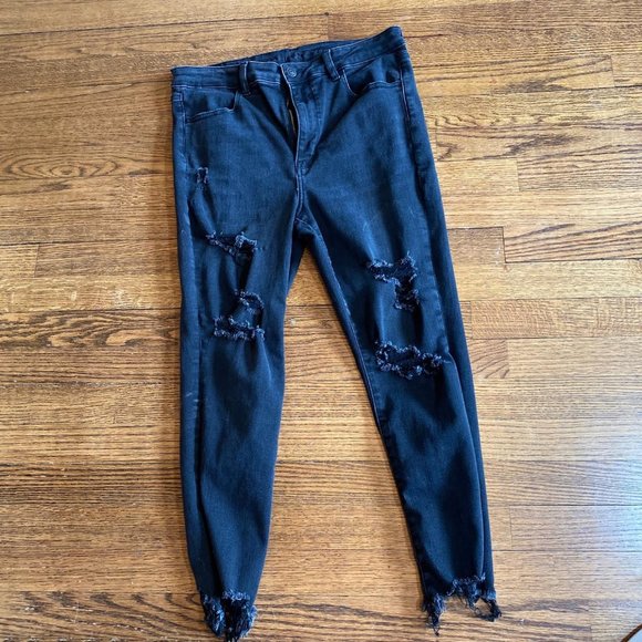 American Eagle Outfitters Denim - AE Black High Rise Distressed Cropped Skinny Jeans